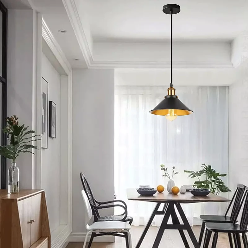 Moderne Pendelleuchte Schwarz-Gold – E27 Hängelampe mit Metallschirm, 95 cm Kabel~3055