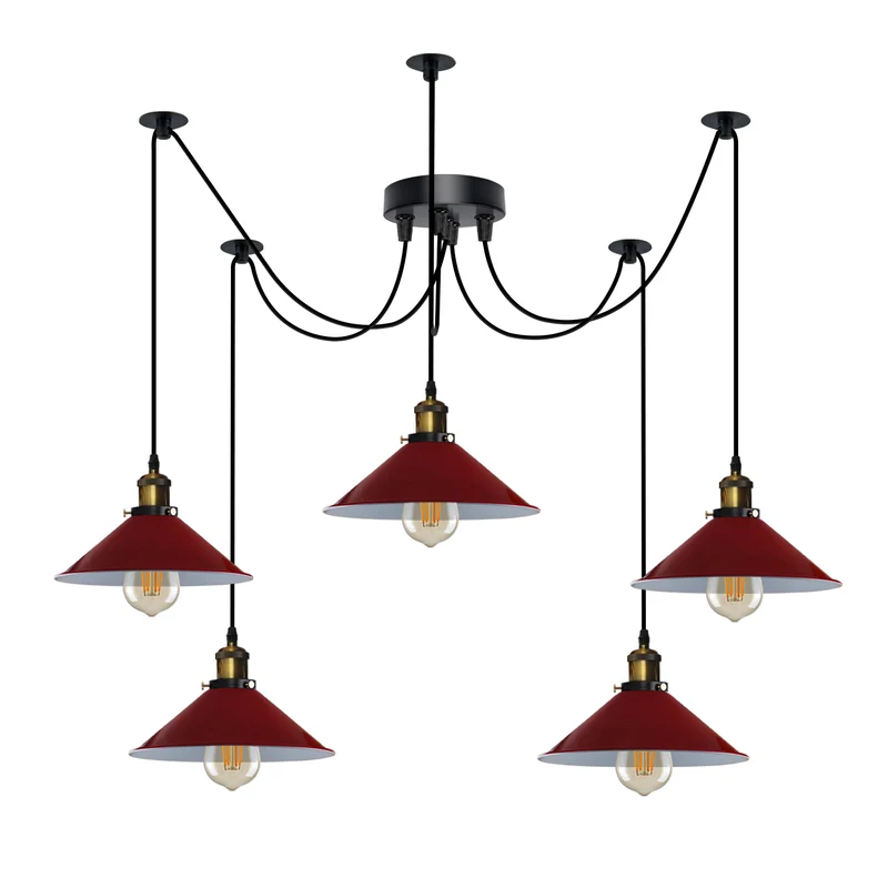 Pendelleuchte 5 flammig Spinnenlampe Kegelförmiger Lampenschirm~3074