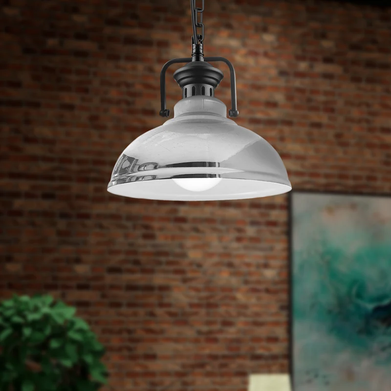 Verstellbare Chrom-Vintage-Pendelleuchte – E27-Deckenlampe mit weiß beschichtetem Schirm ~3040
