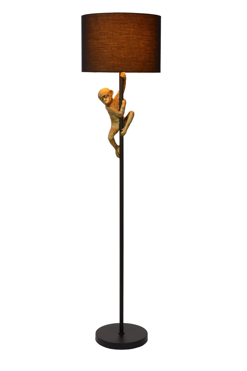Stehlampe Extravaganza Chimp Affenfigur mit Stoffschirm Schwarz, Gold