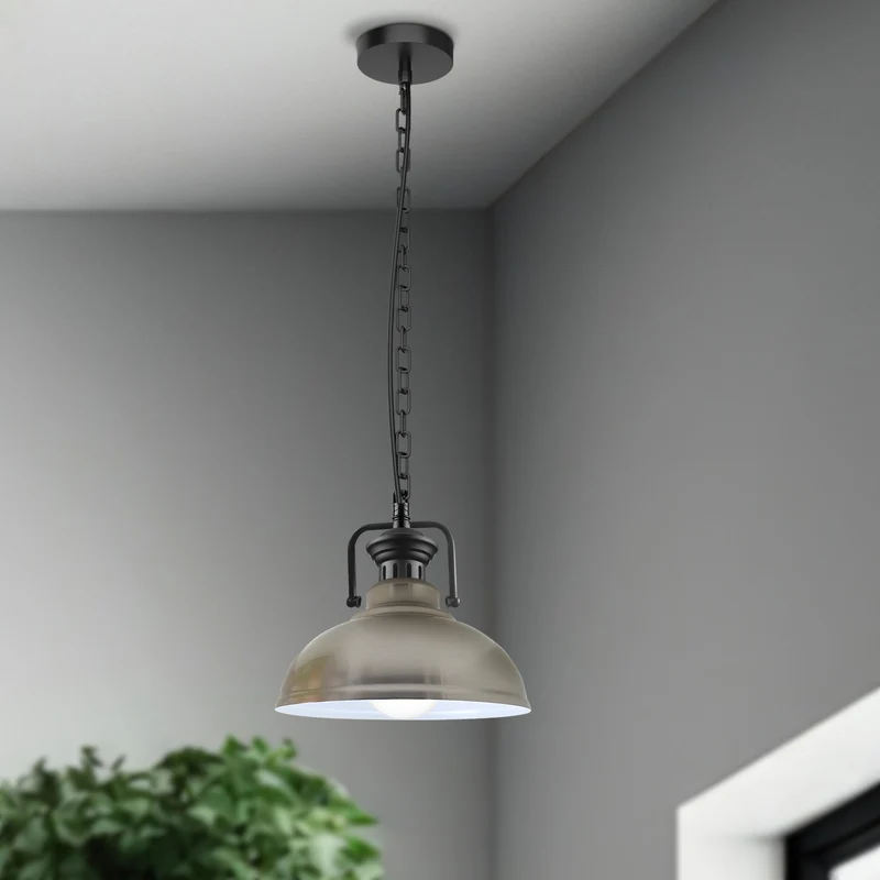 Verstellbare satiniertes Nickel-Vintage-Pendelleuchte – E27-Deckenlampe mit weiß beschichtetem Schirm ~3042