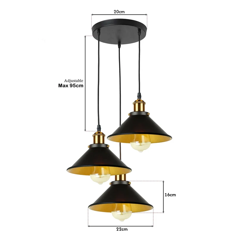 Ledsone Industrielampe 3 flammig Pendelleuchte I Ø22cm Deckenleuchte ~3026
