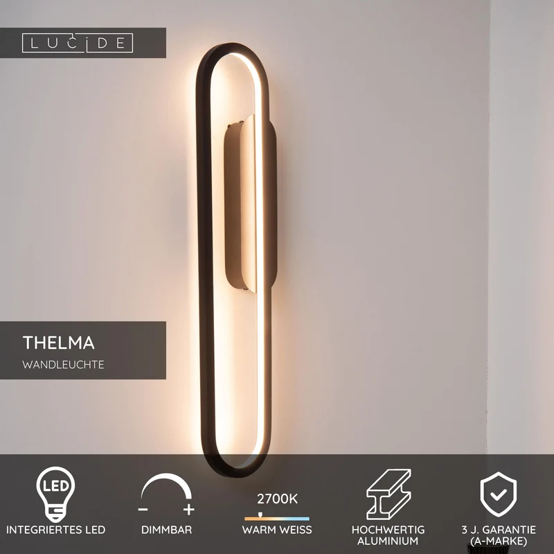 LED-Wandleuchte Thelma dimmbar 60cm Schwarz