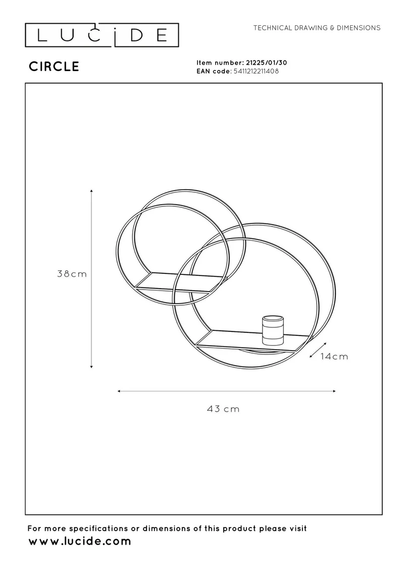 Wandleuchte Circle mit Ablage Schwarz/Messing