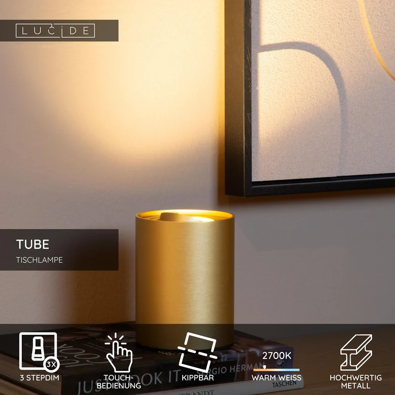 LED-Tischleuchte Tube schwenkbar mit Touchdimmer Warmweiß
