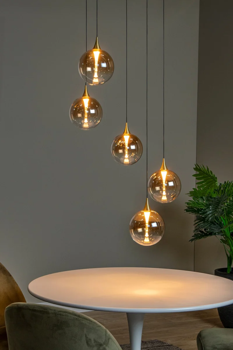 LED-Pendelleuchte Gisela 5-flammig dimmbar Glas Amber 48cm