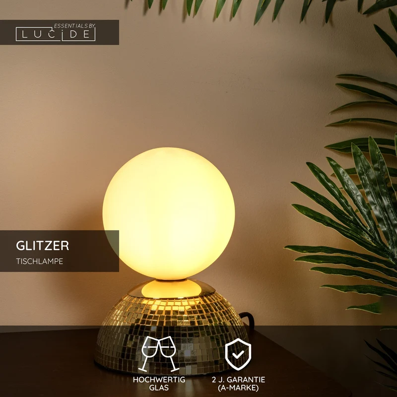 Tischlampe Glitzer mit Schirm aus Glas