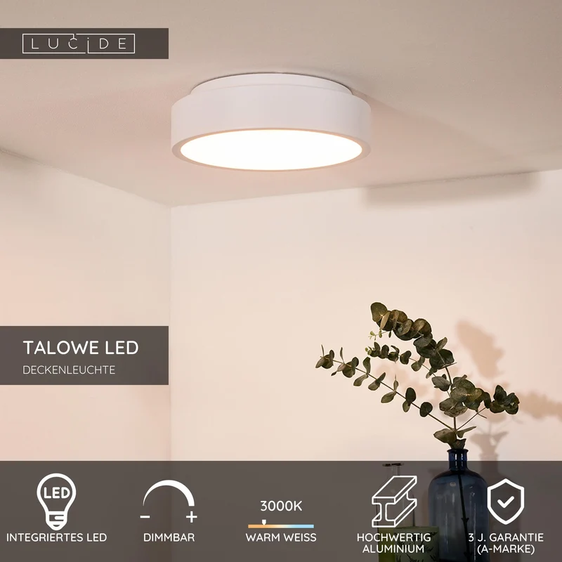 LED-Deckenleuchte Talowe dimmbar Weiß Ø 30cm