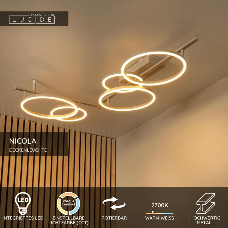 LED-Deckenleuchte Nicola CCT 90x170cm Taupe