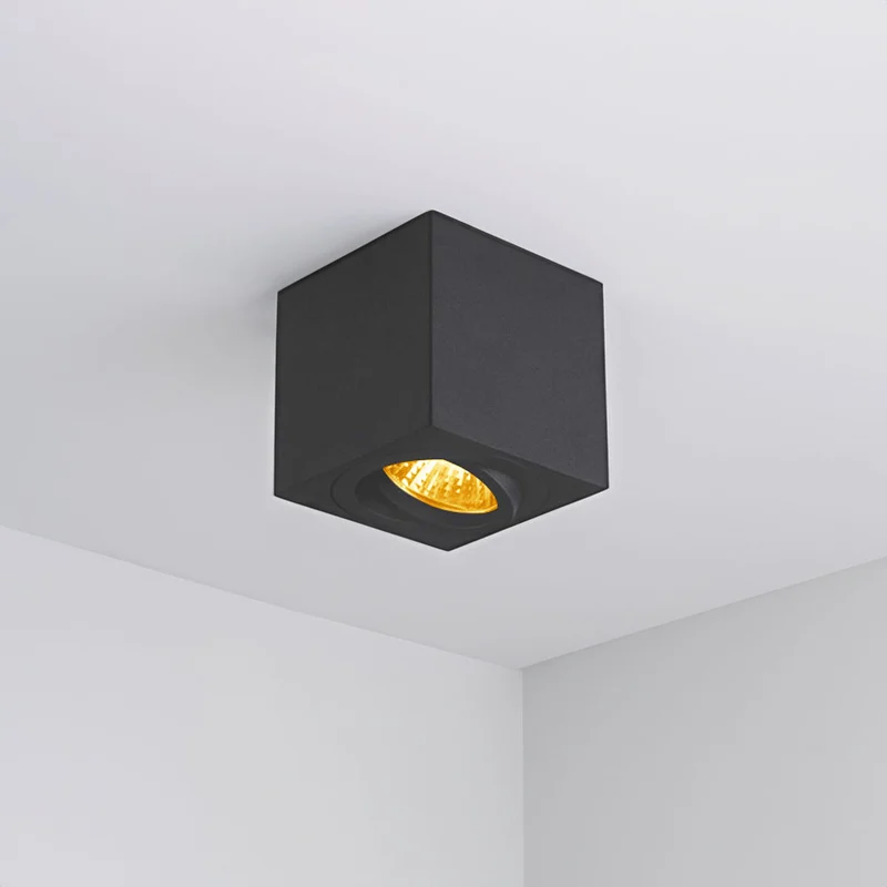 Aufbauspotleuchte schwarz | 80x80mm | quadratisch | dimmbar | GU10-Fassung