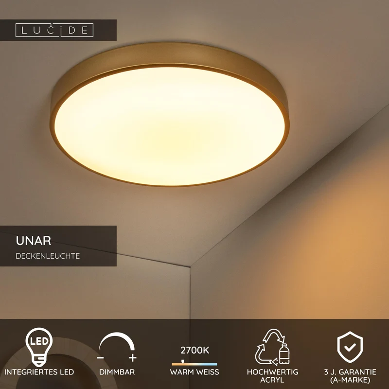 LED-Deckenleuchte Unar in 3 Stufen dimmbar Ø 49,5cm