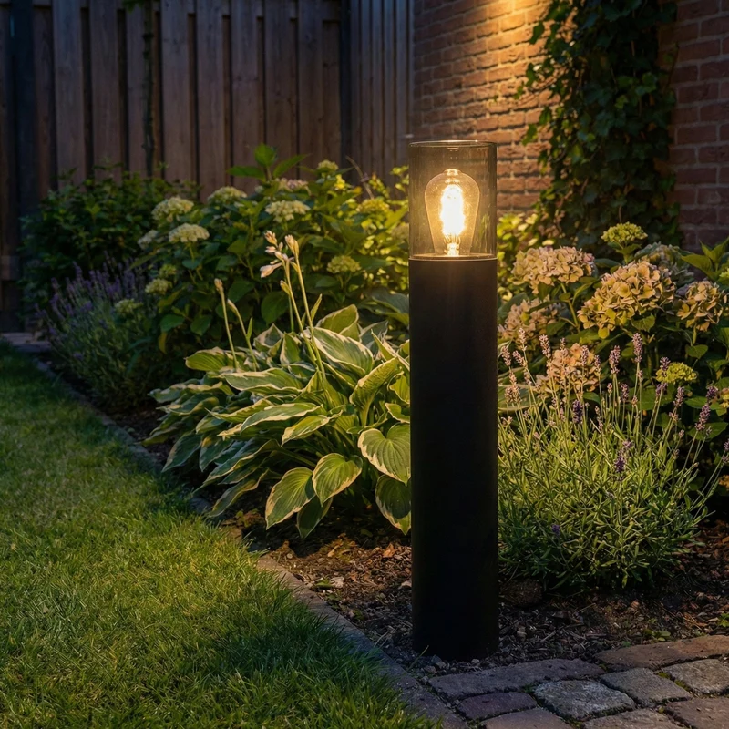 LED Garden Post - Stehende Außenleuchte mit Rauchglas | 50cm | Schwarz | IP54 – KALI