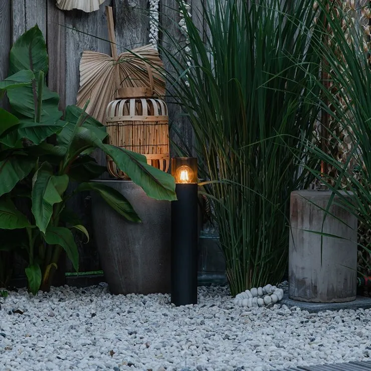 LED Garden Post - Stehende Außenleuchte mit Rauchglas | 50cm | Schwarz | IP54 – KALI
