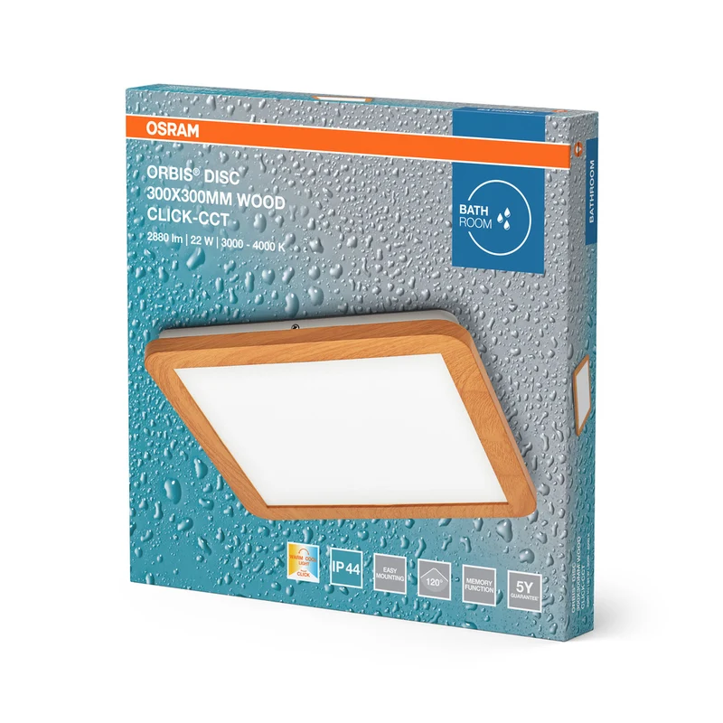 OSRAM ORBIS Disc Badezimmer Deckenleuchte 30x30cm 22W IP44 Holzdekor