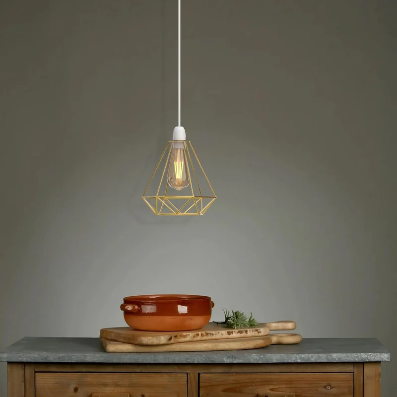 Moderne Pendelleuchte mit geometrischem Drahtdesign – E27, Gold~2779