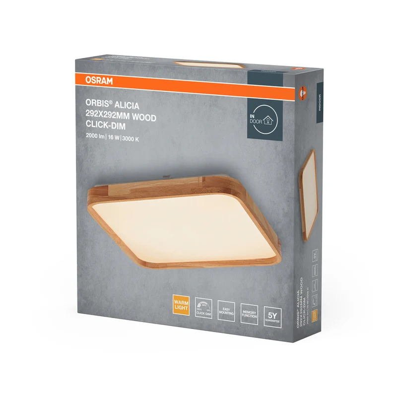 OSRAM ORBIS Alicia Deckenleuchte dimmbar Click-DIM 16W 292x292mm Holzdekor