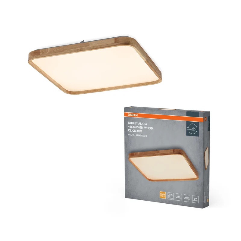 OSRAM ORBIS Alicia Deckenleuchte dimmbar Click-DIM 36W 495x495mm Holzdekor
