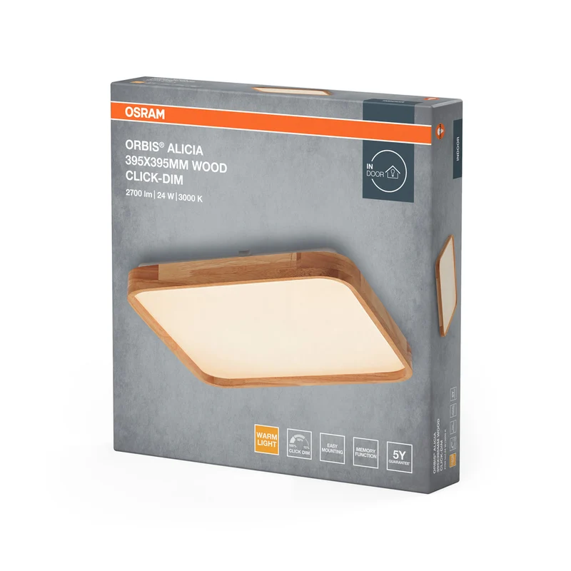 OSRAM ORBIS Alicia Deckenleuchte dimmbar Click-DIM 24W 395x395mm Holzdekor