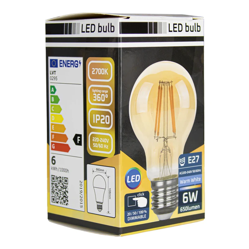 LED-Glühlampe 6W | A60 | 3-stufig dimmbar | E27 | 2700K – Warmweiß