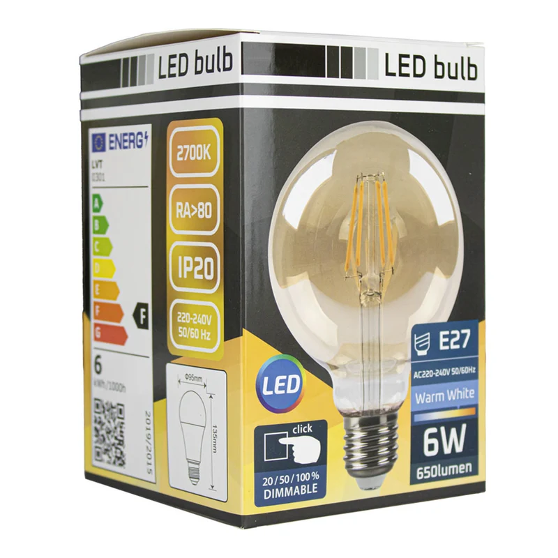 LED-Glühlampe 6W | G95 | 3-stufig dimmbar | E27 | 2700K – Warmweiß