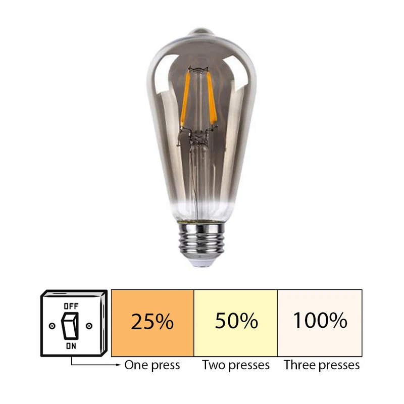 LED-Glühfadenlampe, geräuchert | 6W | ST64 | 3-stufig dimmbar | E27 | 2700K – Warmweiß