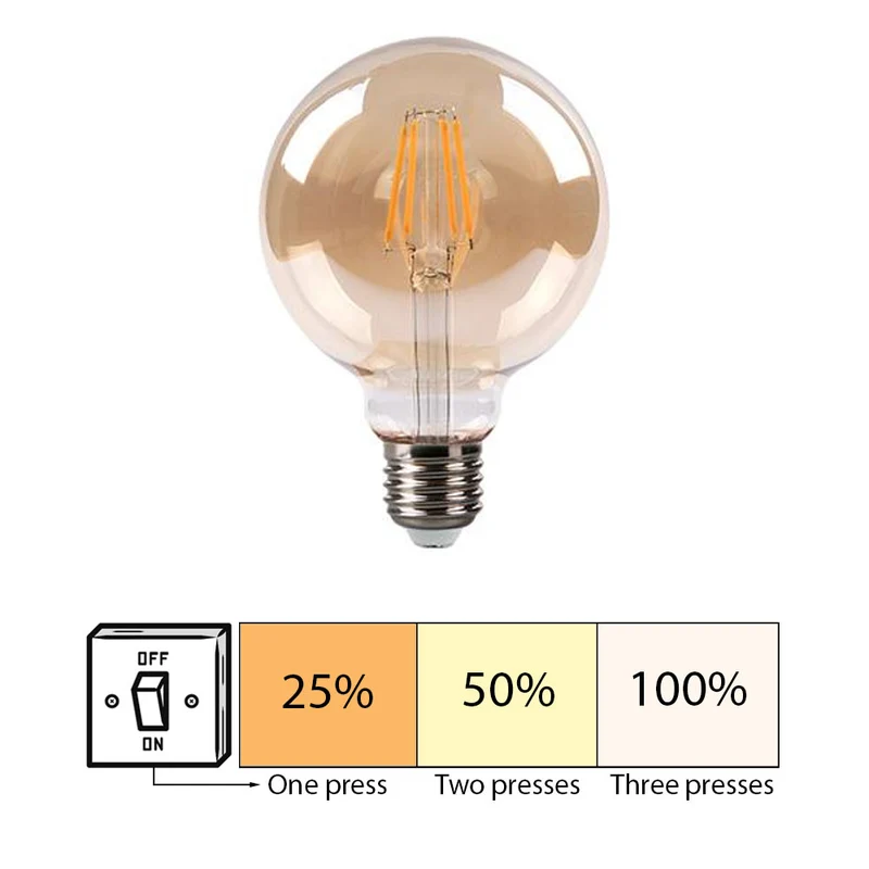 LED-Glühlampe 6W | G125 | 3-stufig dimmbar | E27 | 2700K – Warmweiß