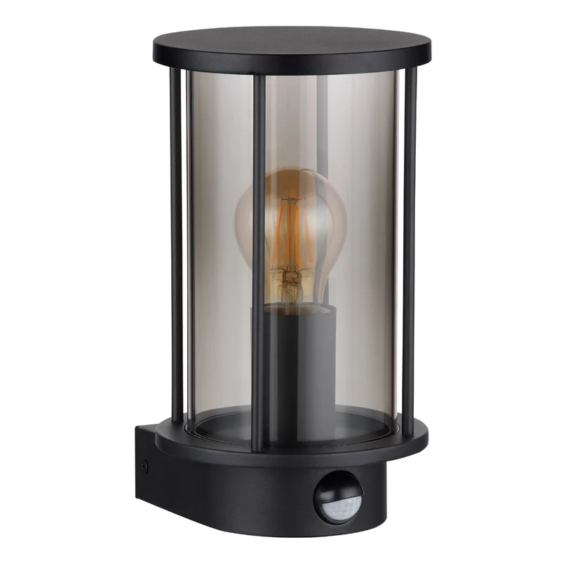 LED Wandleuchte rund mit Sensor | Schwarz | E27-Fassung | Gracey