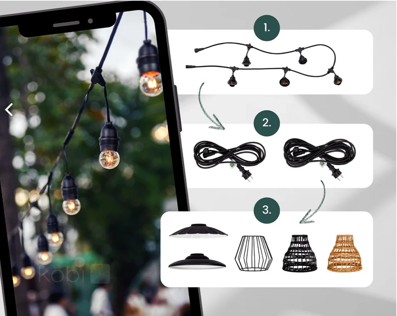 5 Meter langes Prickkabel – Lichtkabel 5x E27-Fassung | Anschließbar | KRETA