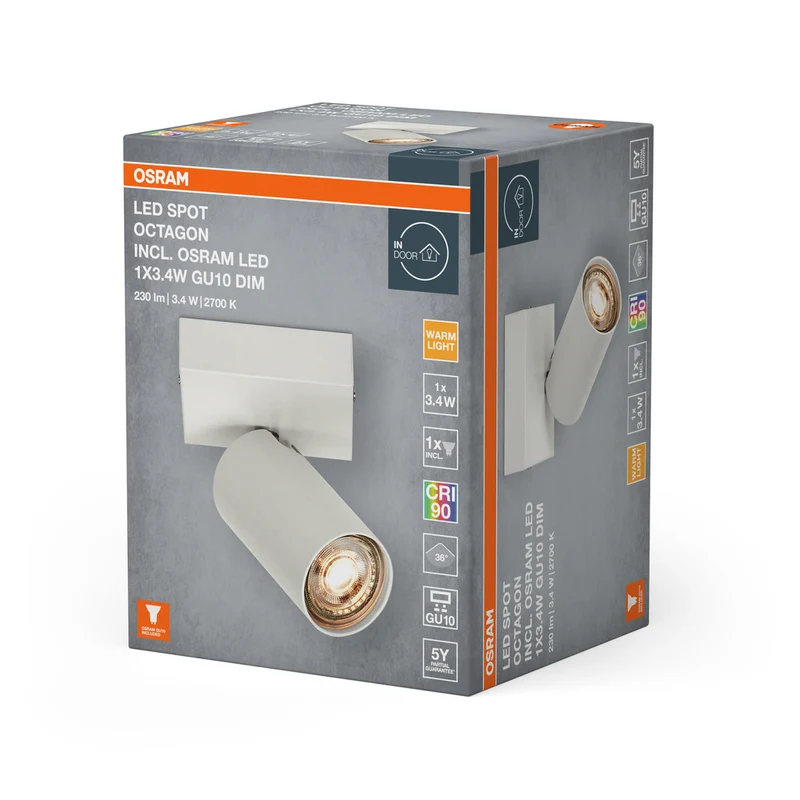 OSRAM LED SPOT OCTAGON Deckenleuchte / Wandleuchte 3,4W, GU10, 230lm, weiß