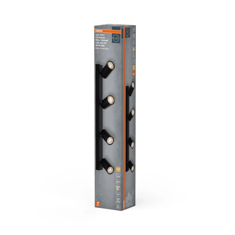 OSRAM LED SPOT OCTAGON Deckenleuchte 4 x 3,4W, GU10, 920lm, schwarz