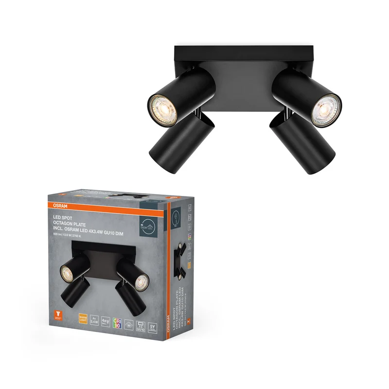 OSRAM LED SPOT OCTAGON PL Deckenleuchte 4 x 3,4W, GU10, 920lm, schwarz
