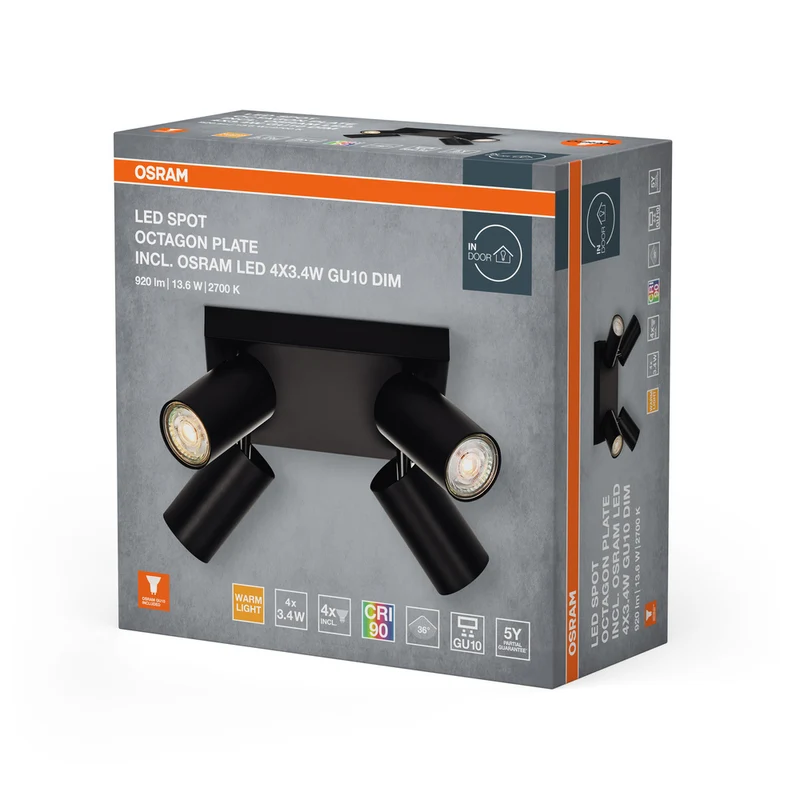 OSRAM LED SPOT OCTAGON PL Deckenleuchte 4 x 3,4W, GU10, 920lm, schwarz