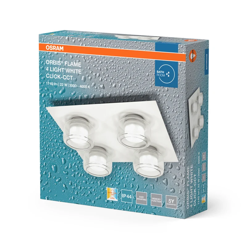 OSRAM ORBIS Flame Wand/Decke 22W Click CCT IP44 weiß