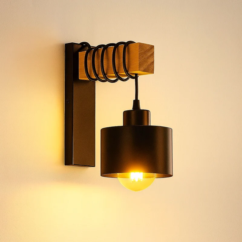LED-Wandleuchte | Elsa | Schwarz + Holz | E27-Fassung