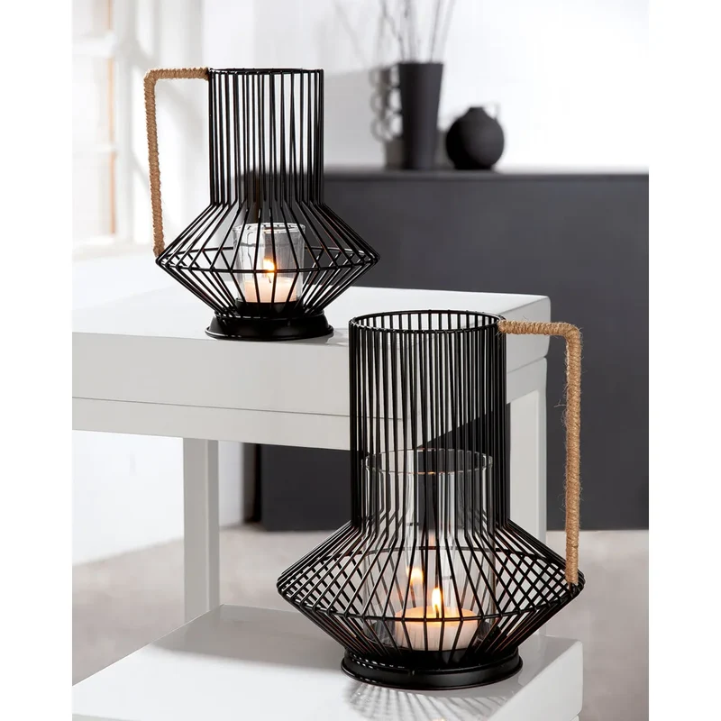 Windlicht – Schwarze Optik, Glaseinsatz, Seilhenkel - Stockholm | Gilde