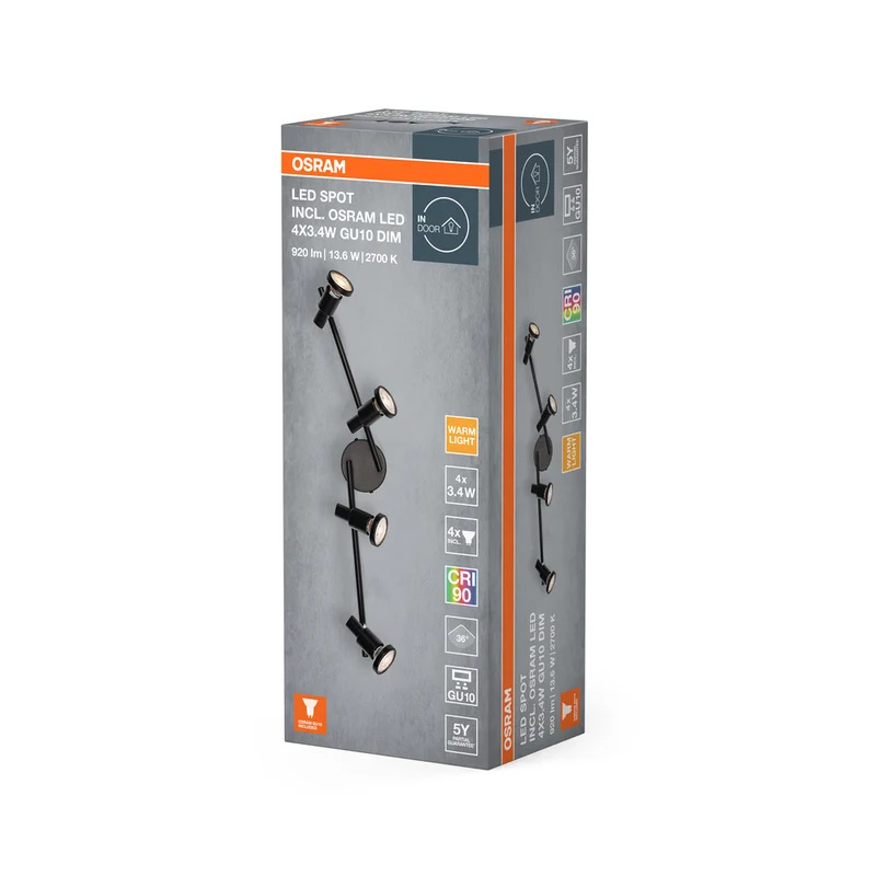 OSRAM LED SPOT GU10 Deckenleuchte 4 x 3,4W, 920lm, schwarz