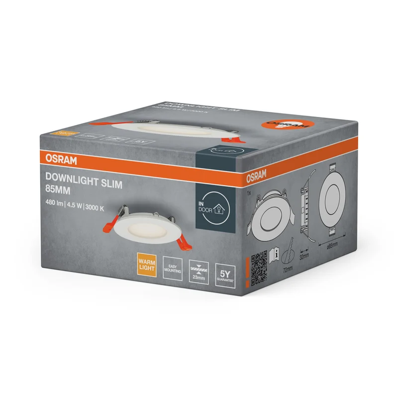 OSRAM RECESS SLIM DOWNLIGHT LED Deckenleuchte, Ø 85mm 220…240V 4,50W / 3000K Warmweiß
