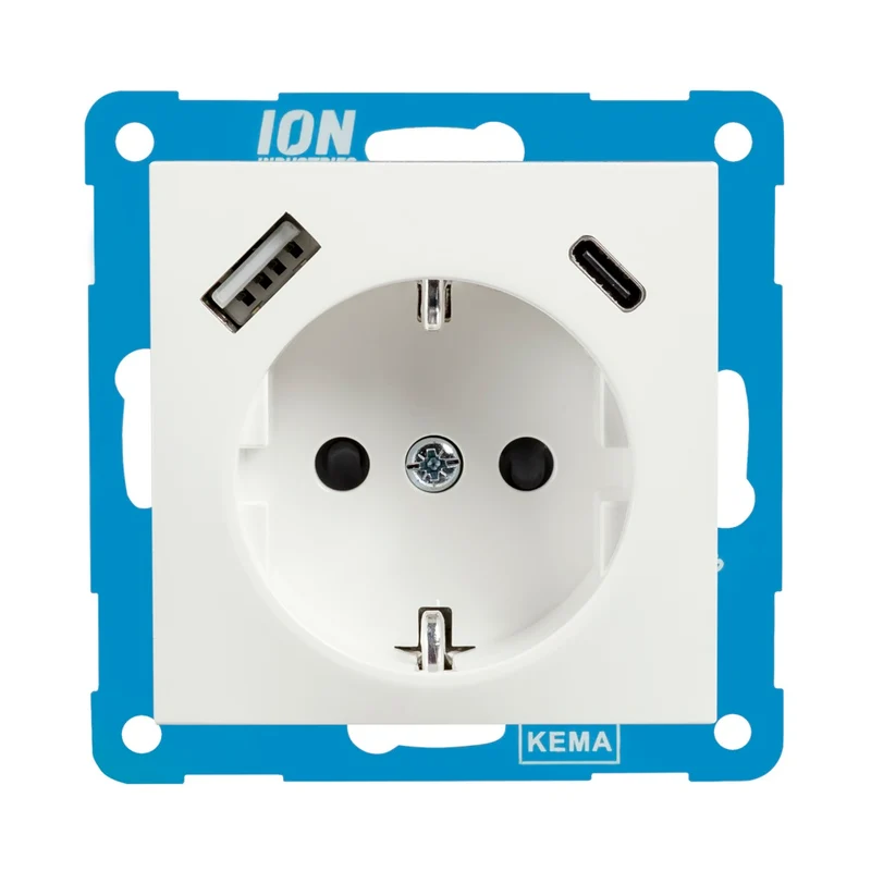 ION | Wandsteckdose RA | mit USB und USB-C | Aplin weiß – E1-Serie