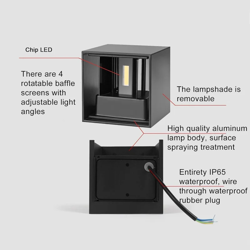 LED Wandleuchte mit Bewegungsmelder 10cm Alu Cube Außen 10W~2569