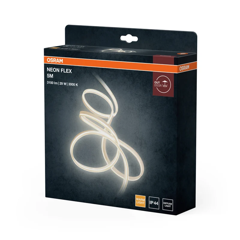 OSRAM Neon Flex dekorative Outdoor-LED-Strips warmweiß 5m aus Silikon, IP44-Schutz, indirekte und direkte Beleuchtung für Garten und Balkon