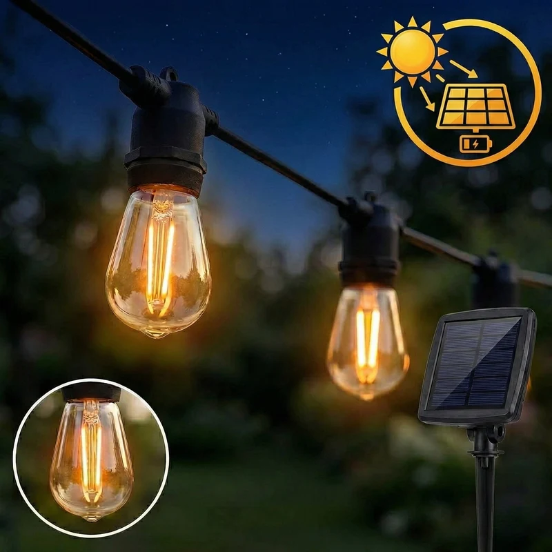 Solar-Lichterkette – Pin-Kabel | 10 Meter | 10 LEDs | Warmes Licht