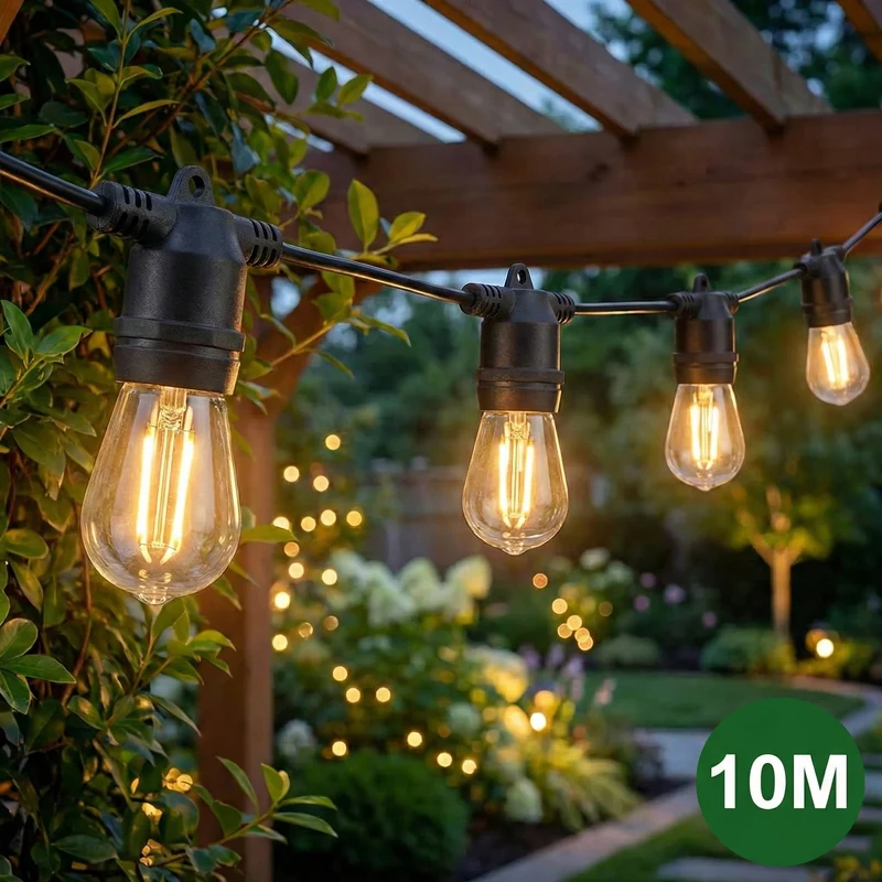 Solar-Lichterkette – Pin-Kabel | 10 Meter | 10 LEDs | Warmes Licht