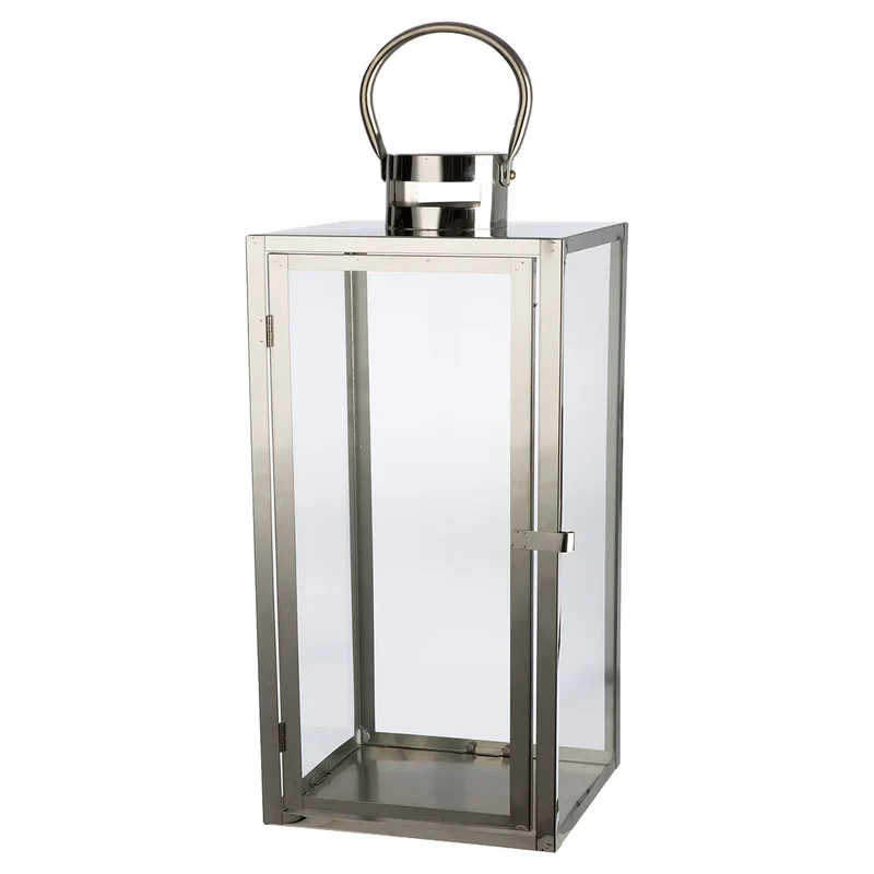 Laterne – Glänzender Edelstahl, Klare Einsätze, Rechteckige Form, 25 cm - Agento | Gilde