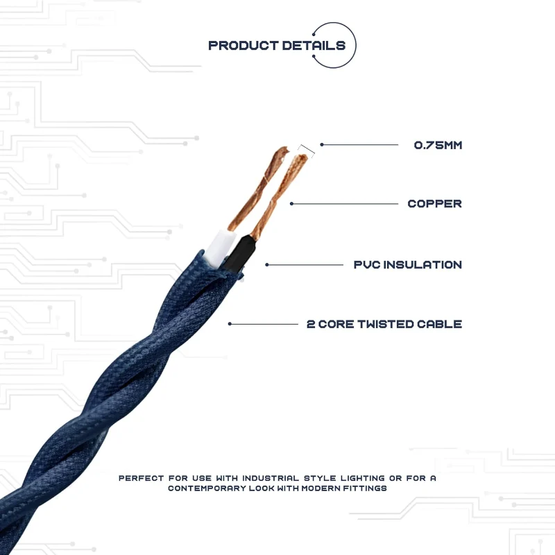Ledsone Textilkabel 2-adrig Weiß Gedreht Elektrokabel ~2749
