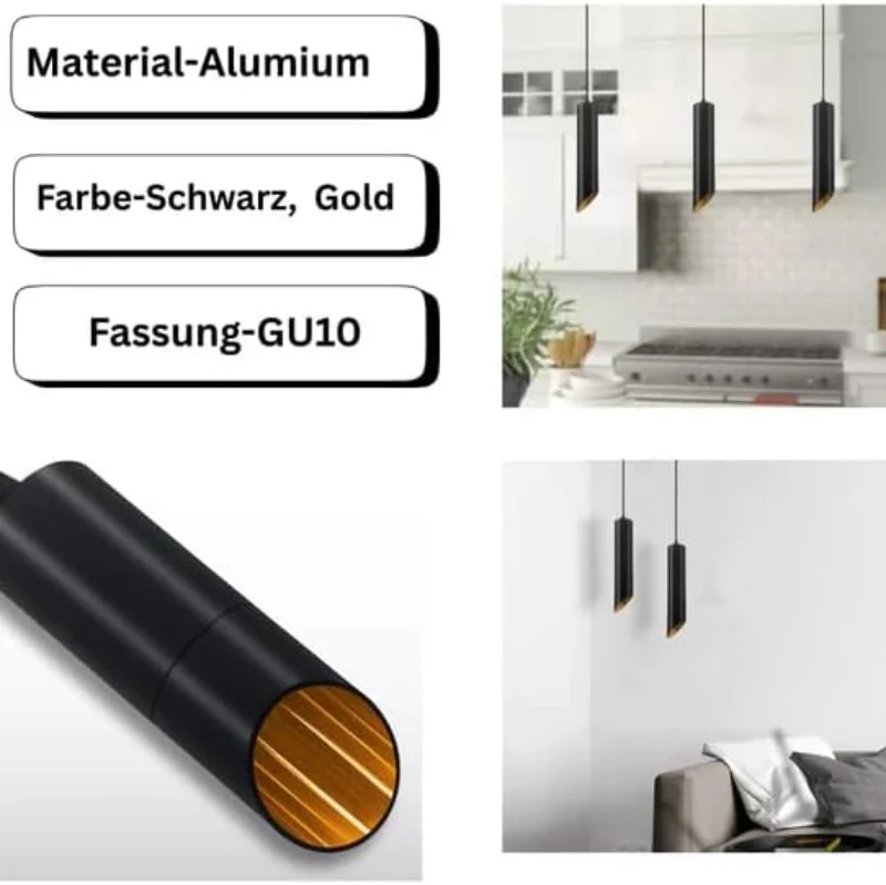 Ledsone Zylinder Pendelleuchte Schwarz-Gold GU10 ~2613