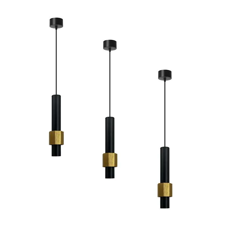 Moderne zylindrische LED-Deckenleuchte mit langen Röhren aus Aluminium in Schwarz und Gold~2604