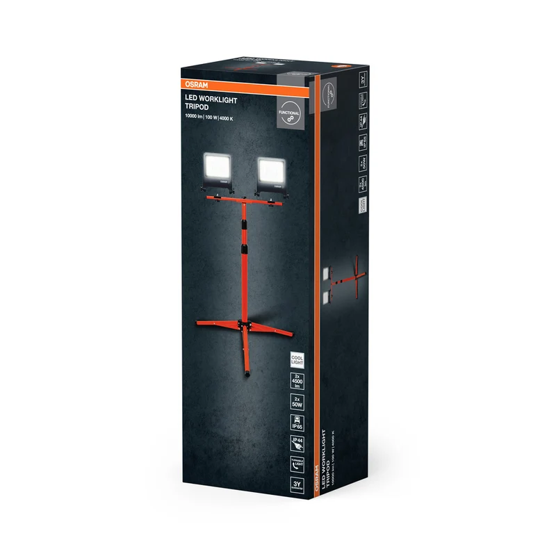 OSRAM LED Baustrahler für Außenanwendungen, Tripod-Ständer, LED Worklight, 2 x 50 Watt