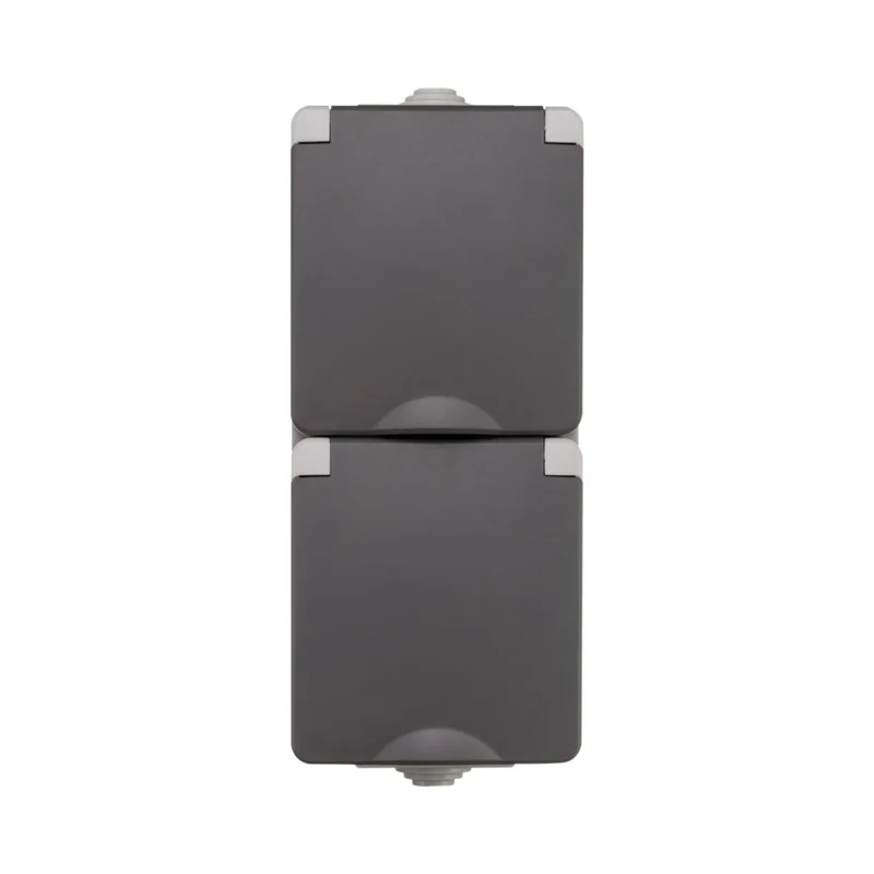 Aufputz-Wandsteckdose 2-fach vertikal | IP55 – Grau