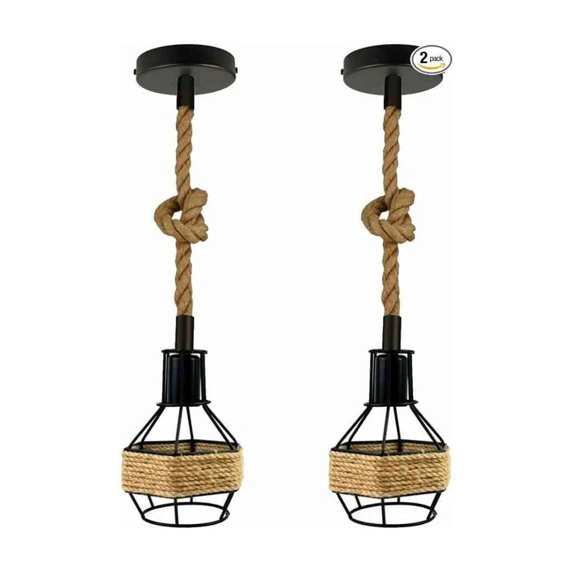 Vintage Seil Pendelleuchte – Industrie Hängelampe Käfig Esstisch | w16cm | E27 ~2678
