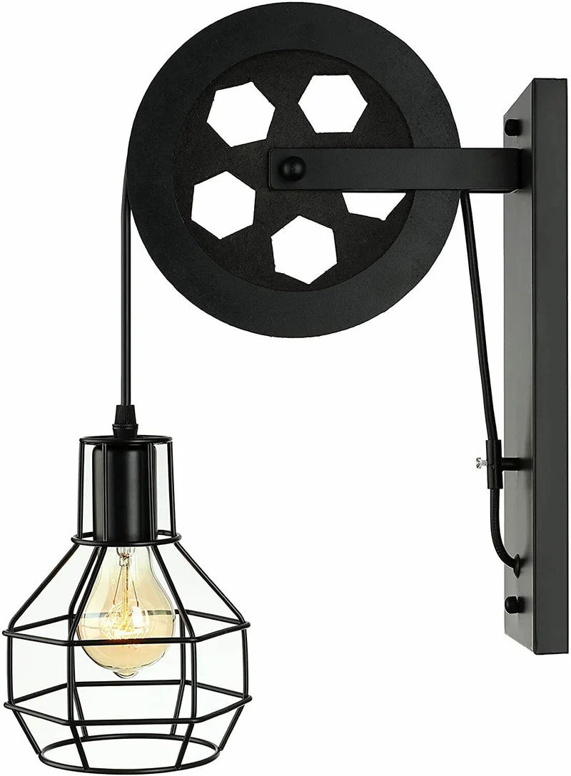 Wandlampe wohnzimmer vintage Wheel pulley lamp antique~2727
